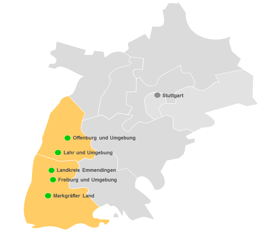 Liefergebiet Walter Roeder GmbH – Karte Südbaden